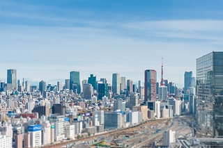空拍鳥瞰, 藍天和東京城市景觀