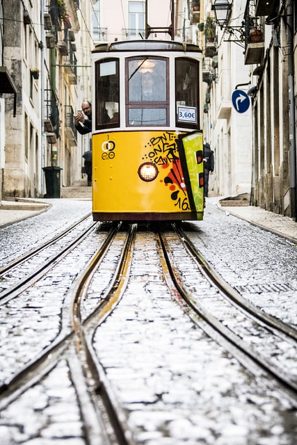 The yellow tram Lisbon Portugal Europe