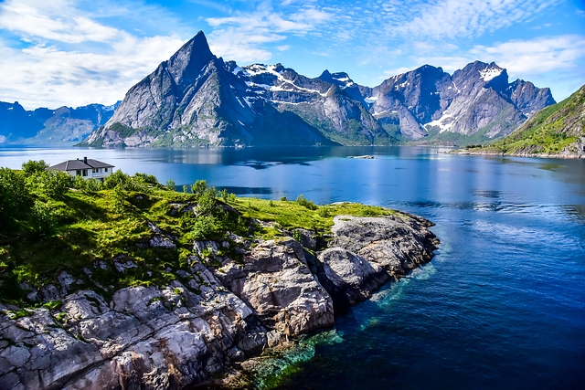 Beautiful lake scene in Norway Reine